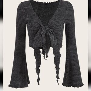 NWT Women's Grey Knit Cropped Tie Front Top